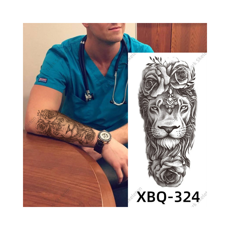 Tatouage temporaire pour homme Lion et 3 Roses