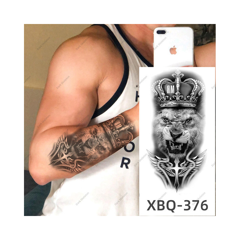 Tatouage temporaire lion avec couronne pour homme