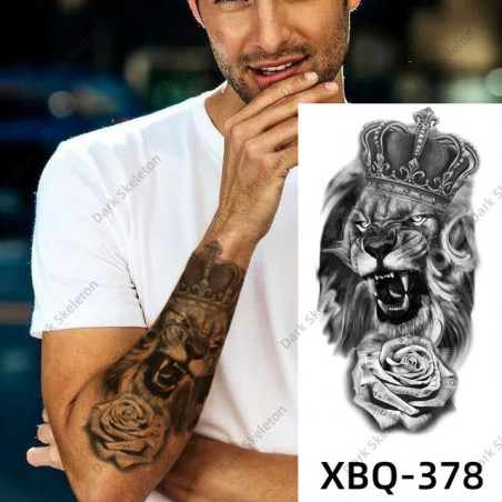 Lion with couronne and roseTatouage temporaire pour homme