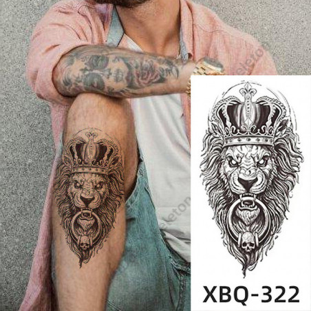 Tatouage temporaire pour hommes Lion couronné