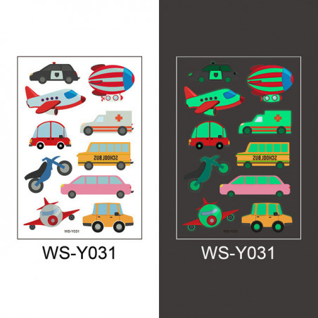 Tatouages ​​temporaires fluorescents Lot de véhicules pour enfants